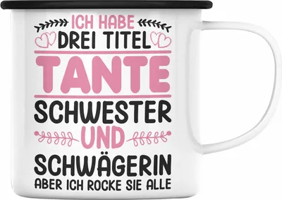 Produktbild von Trendation - Drei Titel Tante Emaille Tasse Schwester Schwägerin Geschenk Patentante Geschenkidee Beste Patentante (Schwarz)