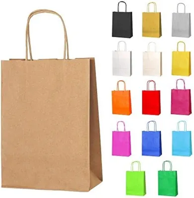 Produktbild von PolkaHome® 25 Kleine Papiertüten mit Henkeln – Braun – 18x22x8cm – Stabile Geschenktüten für Kinderfeste, Geburtstage, Hochzeiten