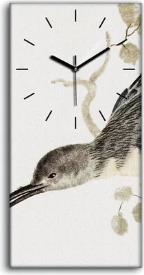 Produktbild von Wanduhr Uhr Wandbild Leinwand Geräuschlos 30x60 Zeichnung Tier Vogel Zweig Kunst - schwarze Hände