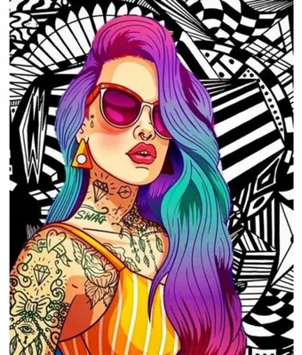 Immagine prodotto di MOSAICO DI DIAMANTI, RITRATTO DI UNA RAGAZZA CON TATUAGGI, 30x40 cm. Creativo