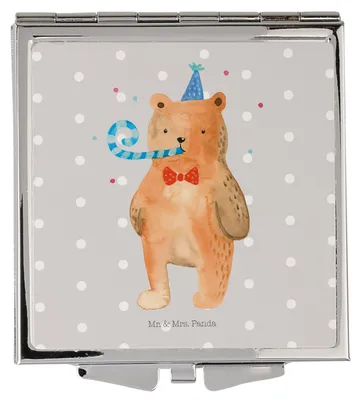 Produktbild von Mr. & Mrs. Panda Taschenspiegel Bär Geburtstag - Grau Pastell - Geschenk, Kosmetikspiegel, Glückwunsch, Happy Birthday, Teddy, Kleiner Spiegel, Frauen, Alles Gute, Mini