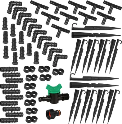 Produktbild von Zubehör-Set für Tropfleitung Durchmesser 16mm - 72 Teile Gartenbewässerung mit Hahnanshluss Anker T-Stücke 72 szt