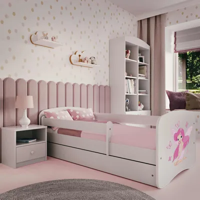 Image de Lit d'enfant Lit d'adolescent Fée avec papillons 70x140, 80x160, 80x180 cm - Set complet avec matelas, tiroir & protection antichute