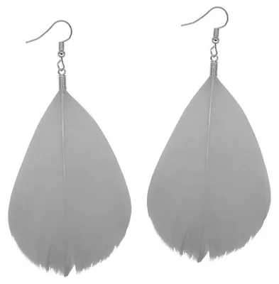 Produktbild von Boho Feder Ohrringe Statement Ohrhänger Bunt Leicht Damen Hippie Schmuck - grau