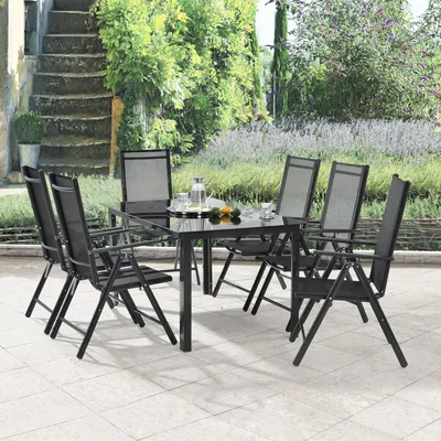 Produktbild von Juskys Aluminium Gartengarnitur Milano Gartenmöbel Set mit Tisch und 6 Stühlen Dunkel-Grau mit schwarzer Kunstfaser Alu Sitzgruppe Balkonmöbel