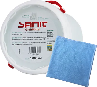Produktbild von BADfabrik24 Sanit Gleitmittel Eimer 1 l + Mirkofasertuch