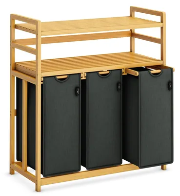Image de Panier à linge avec 3 compartiments et 2 étagères