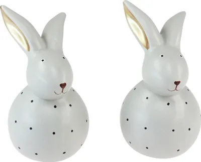 Produktbild von Osterhasen Deko Figuren Set, Punktmuster, 13cm, 2er Set, Osterdekoration Tischdeko, 2 Stück