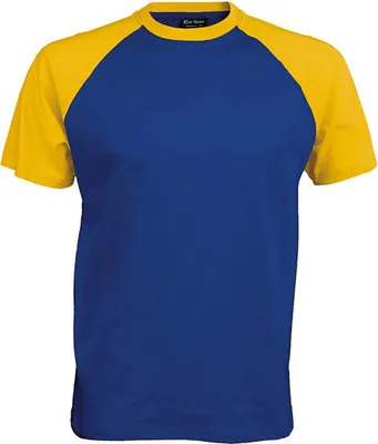 Produktbild von Kariban Herren Baseball T-Shirt Baumwolle Kontrast Kurzarm Shirt, Größe:S, Farbe:Royal Blue/Yellow
