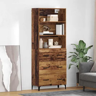 Image de vidaXL Highboard vieux bois 69,5 x 34 x 180 cm Bois composite