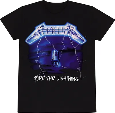 A black t-shirt with the Metallica "Ride the Lightning" album cover art.