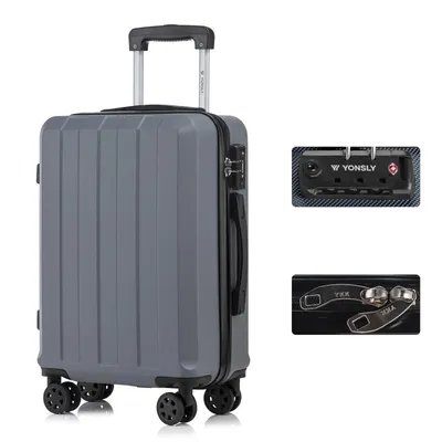 Produktbild von Premium Reisekoffer TSA-Schloss,YKK-Reißverschluss Hartschalen-Koffer Trolley Kabinenkoffer Rollkoffer Suitcase Handgepäck 4 Rollen (Grau, M)