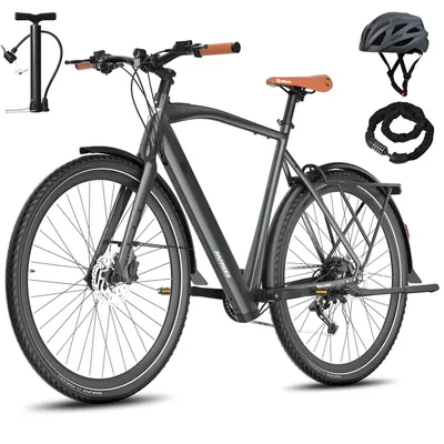 Produktbild von E-bike 28 Zoll 175 - 210 cm Rostfreie Aluminiumlegierung bis zu 100 km Herrenfahrrad Wasserdicht IPX4 Pedelec mit 9 Gang, Grau