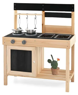 Image de Cuisine d'extérieur pour enfants - Cuisine jouet - 11 accessoires - 2 éviers amovibles - Bois - 3 à 6 ans - Kaki