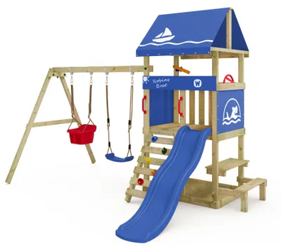 Produktbild von Spielturm Wickey DinkyHouse mit Schaukelanbau und Picknicktisch, blau