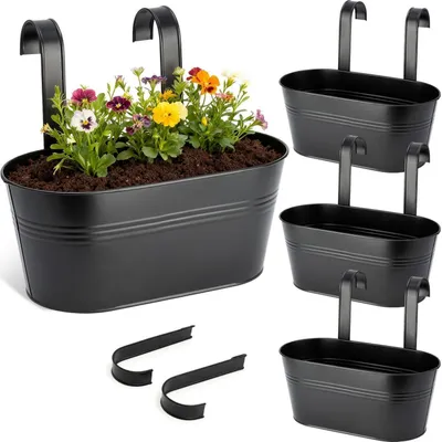 Produktbild von Hängetopf 4er Set 30cm Metall mit Haken für Balkon & Garten Schwarz