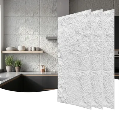 Zdjęcie produktu dla Panele ścienne YARDINpoliuretan o eleganckim wyglądzie kamienia, o grubości 3 cm, 3 sztuki w kolorze czystej bieli, idealne do kreatywnego zdobienia ścian, model A