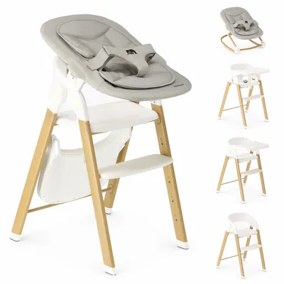 Immagine prodotto di Deryan Luxe Seggiolone con Sdraietta - Seggiolone Pieghevole - Bianco/Legno + Sdraietta Grigia