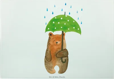 Produktbild von Mr. & Mrs. Panda Brotzeitplatte Bär Regenschirm - Weiß - Geschenk, Schneidebrett Glas, Servierplatte, Freunde, Schneideplatte, Partner, Familie, Glas-Schneidebrett, Teddy