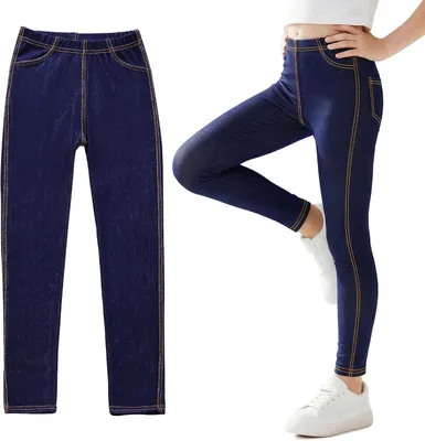 Produktbild von Mädchen Leggings 6-13 Jahre, Jeans-Optik, hohe Taille, mit Taschen, für Schule