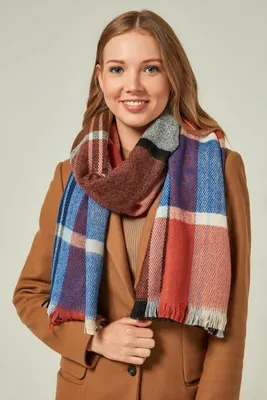 Produktbild von Damen Schal Strickschal Blau Karo Halstuch Poncho Neu N-424