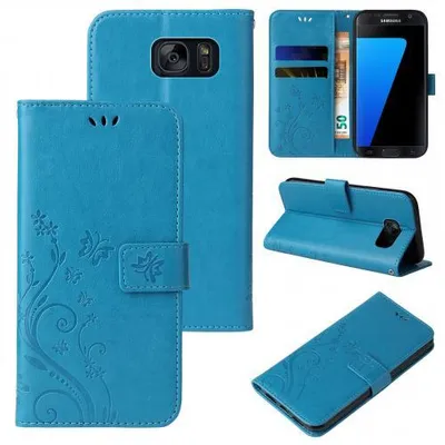 Produktbild von Kunstleder Flip-Hülle Floral für Samsung Galaxy S7 & S7edge - Farbe: Blau - Modellkompatibilität: Für Samsung Galaxy S7