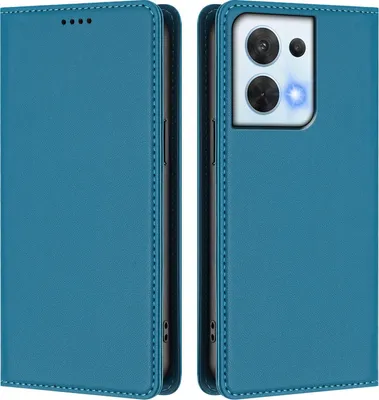 Produktbild von Handyhülle für Oppo Reno8 5G, Kunstleder Klapphülle Stoßfeste Magnetische Hülle mit Ständer Blau