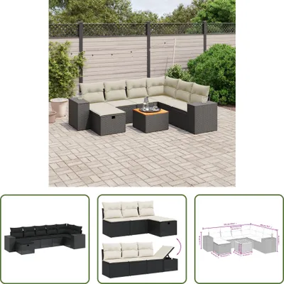 Produktbild von The Living Store 8-tlg. Garten-Sofagarnitur mit Kissen Schwarz Poly Rattan