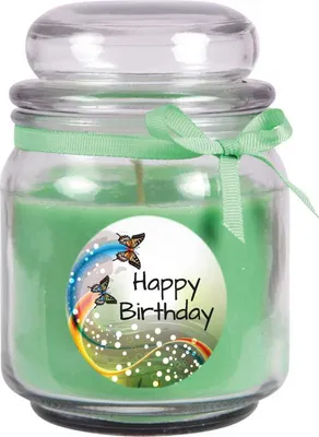 Produktbild von Duftkerze im Bonbonglas "Happy Birthday", Duft: Kokos ( Grün ), 300g - Brenndauer bis zu 70 Stunden