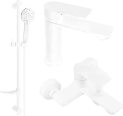 Image de Royo DF05 Ensemble de mitigeurs de lavabo et de baignoire avec accessoires, blanc (72203DF05-20)