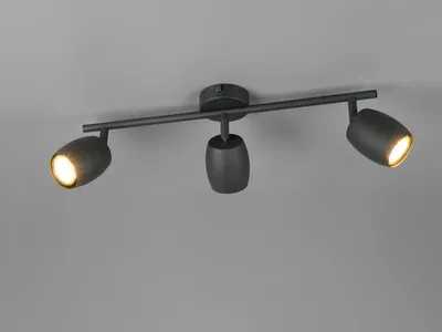 Produktbild von LED Deckenstrahler mit 3 schwenkbaren Spots aus Metall Schwarz, Breite 47,5cm