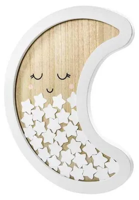 Holz-Mond-Gästebuch mit 30 Sternen, 38,5x30 cm, Weiß
