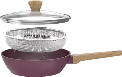 Image de Sauteuse Arthur Martin AM3056, Ø 24 cm, Revêtement Céramique, Tous Feux Dont Induction, Couvercle et Panier Inox, Prune