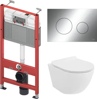 Produktbild von WC SET: Vorwandelement TECEbase + Toilette Rolo Weiß + Schallschutzmatte + Betätigungsplatte in Chrom