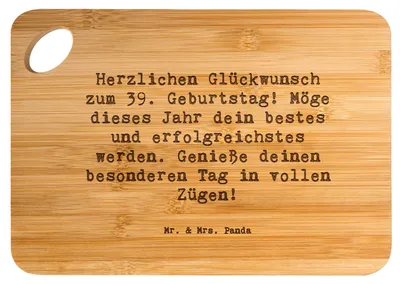 Produktbild von Mr. & Mrs. Panda Holzbrett Spruch 39. Geburtstag - Transparent - Geschenk, Lebensfreude, Frühstücksbrettchen, Schneidebrett, neununddreißig, feiern, besonderes Jahr