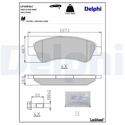 Produktbild von DELPHI Bremsbeläge Satz Hinten Bremsklötze für FIAT Ducato Kastenwagen (250, 290) LP1994LC