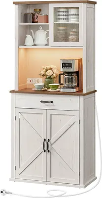 Image de Buffet vintage avec éclairage – Armoire de rangement – Design élégant – 39,7 x 80,4 x 180,3 cm