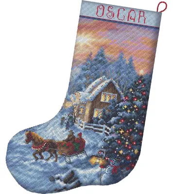 Productafbeelding van Letistitch: Kruisstikset "Kerstsok Kerstavond", patroon met telwerk, 24,5x37 cm
