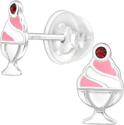 Produktbild von Kinder Ohrringe Ohrstecker 925 Sterling Silber Eisbecher mit Kristall