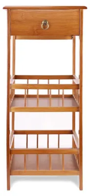 Produktbild von Bambus Nachttisch - Schlafzimmer Beistelltisch - Mittlere Größe - 2–3 Ablageebenen - Mit Schublade - Pflanzenständer und Aufbewahrungsregal - Retro moderner Stil