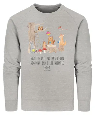 Produktbild von Mr. & Mrs. Panda Bio Pullover Waldtiere Picknick Größe XS - Heather Grey - Geschenk, Fuchs, Igel, Baumwoll, Sweater, Hase, Wald, Pulli, Sweatshirt, Maus, Lustige Sprüche