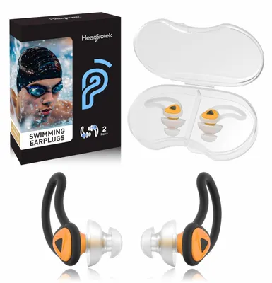 Immagine prodotto di Tappi per le orecchie da nuoto, 2 paia, in silicone, impermeabili, arancioni, per adulti