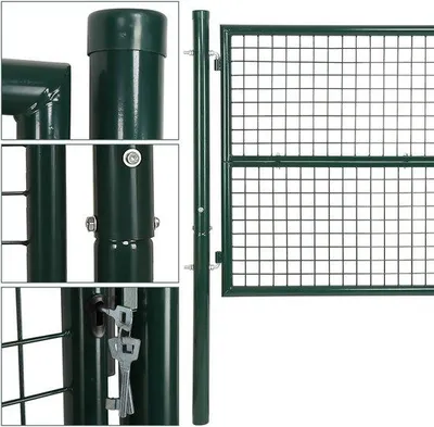 Productafbeelding van Tuinpoort. Stalen tuinpoort, 150 x 100 cm. Landelijke tuinpoort met slot, knop en sleutel, groen.