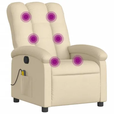 Produktbild von Massagesessel Creme Stoff 70 x 93 x 101 cm (B x T x H) mit manueller Liegefunktion und Vibrationsfunktion