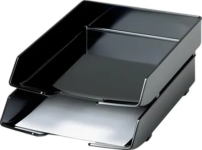 Produktbild von HAN Briefablage Wave Exclusiv - 1 STÜCK, Schreibtisch Organizer, Bürobedarf, Büromaterial, Briefkorb, Dokumentenablage, mit 2 Ablagefächern, 1028-13, schwarz
