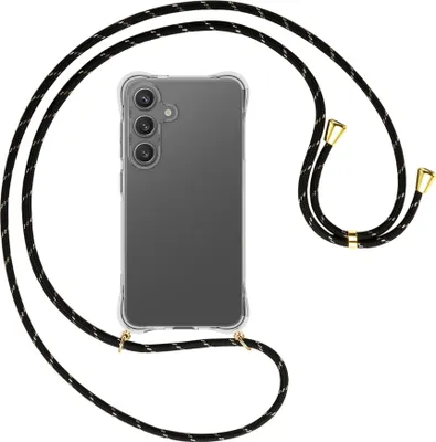 Produktbild von Handykette Backcover-Schutzhülle mit Band (Metall goldfarben) für Samsung S25 - schwarz/gold