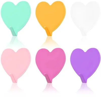 Imagen del producto de Ibenzoa®: Juego de 6 ganchos autoadhesivos para pared, fabricados en acero inoxidable, de varios colores, con forma de corazón, resistentes a la oxidación y al agua, montaje sin necesidad de taladro