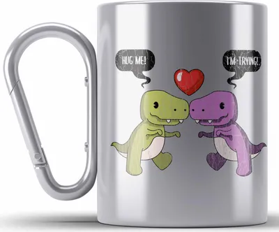 Produktbild von Trendation - Valentinstag Edelstahl Tasse Karabiner Geschenk für Ihn Sie Lustig Dinosaurier Geschenkidee Becher Freund Freundin Liebe Paare (Silber)
