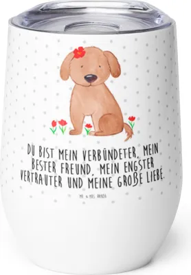 Produktbild von Mr. & Mrs. Panda Thermo Becher Hund Dame - Weiß - Geschenk, Edelstahlbecher, Edelstahl Weinbecher, Sprüche, thermosbecher, kaffee tasse, Hunde, Thermobecher, Liebe