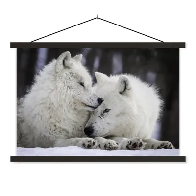 Produktbild von MuchoWow® Textilposter Wölfe - Schnee - Familie 120x80 cm mit schwarzem Rahmen - Wanddeko